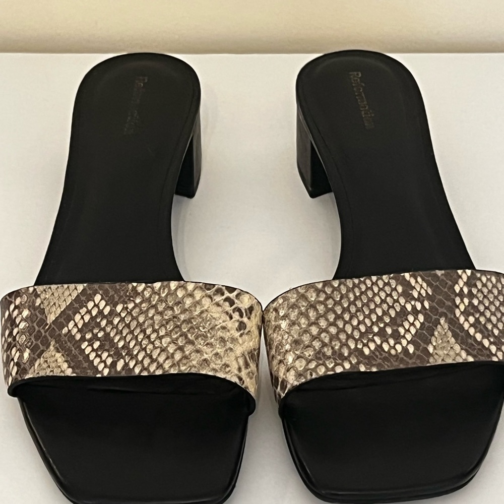 Reformation Mandy Minimal Block Heel Snake Skin Mule